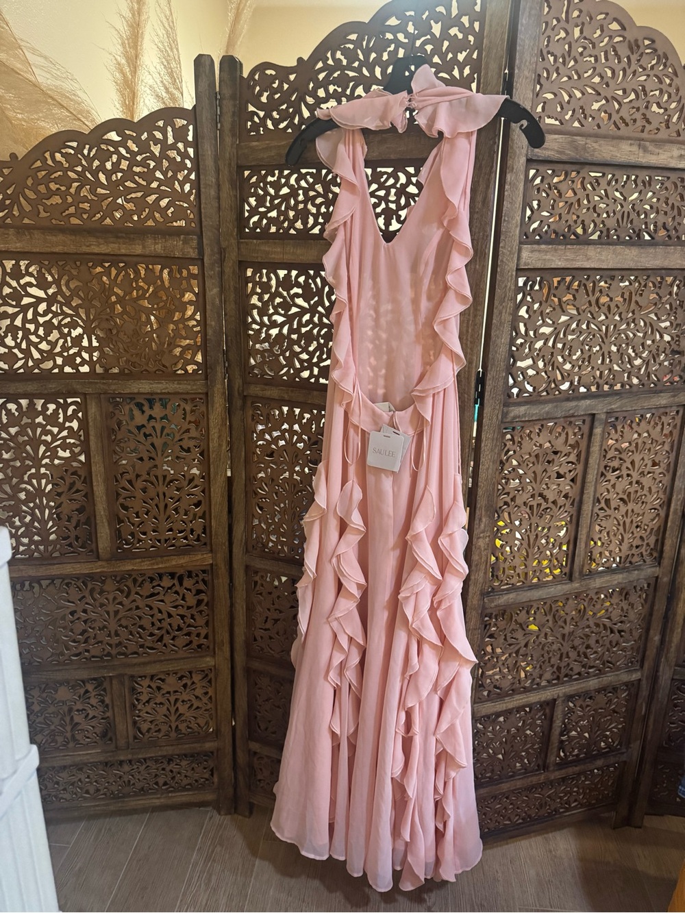 Sau Lee Fiona Baby Pink Ruffle Halter Neck Maxi Dress NEW NWT - Picture 3 of 3